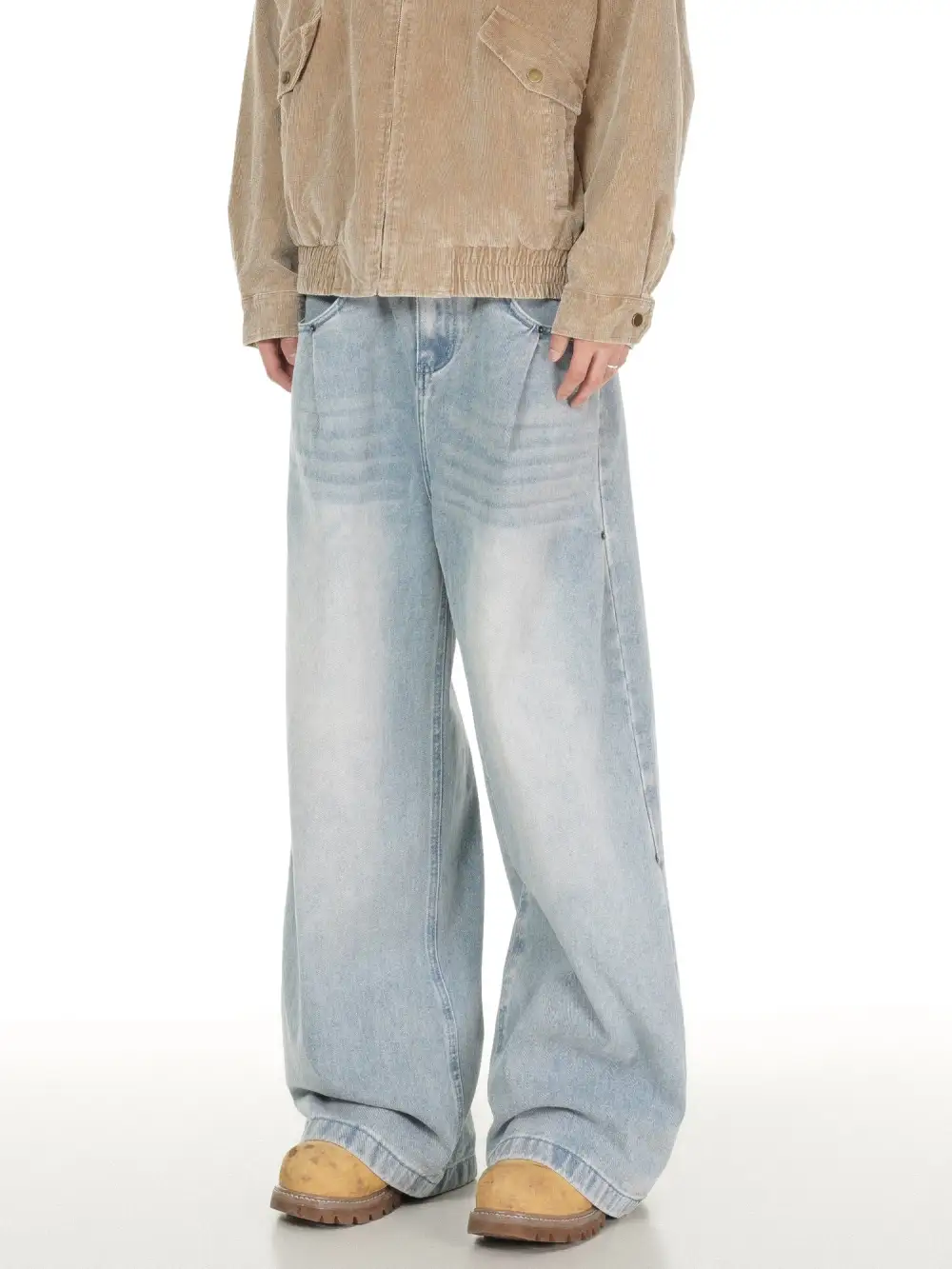 Ultra-Wide Washed Vintage-Wash Light-Wash Jeans