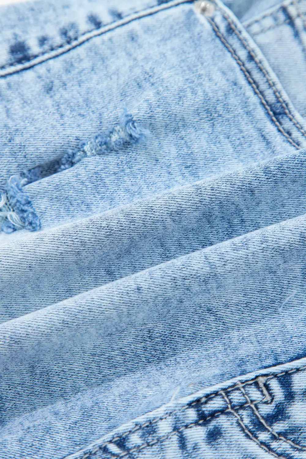 High-Waist Frayed Distressed Pocketed Denim Shorts