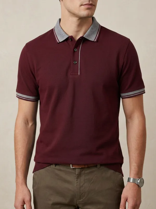 Men's Navy Blue Contrast Collar Tipped Sleeve Polo Shirt