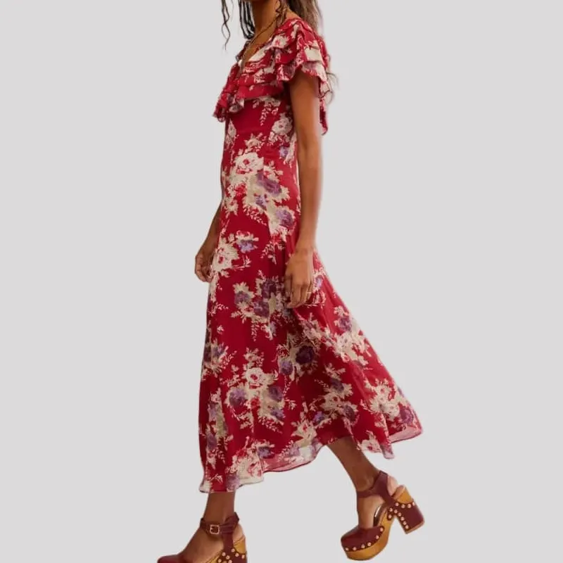 Ruffle Cap-Sleeve Women's Maxi Dress