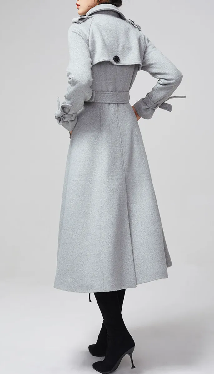 Refined Wool Blend Tailored Double Breasted Lapel Collar Pocketed Midi Coat