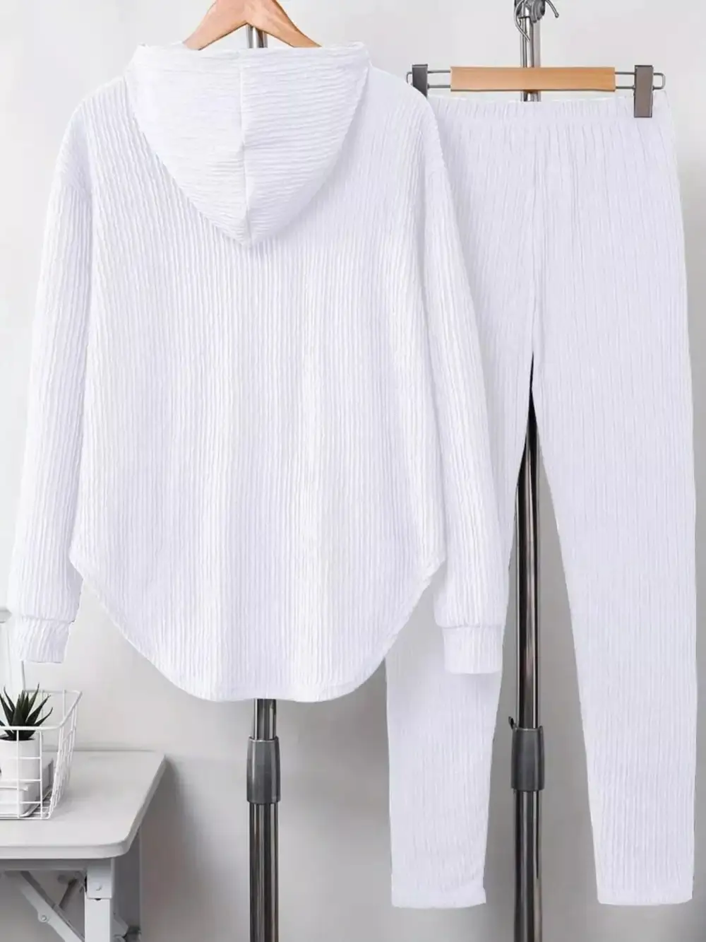 Textured Long Sleeve Hoodie and Pants Set