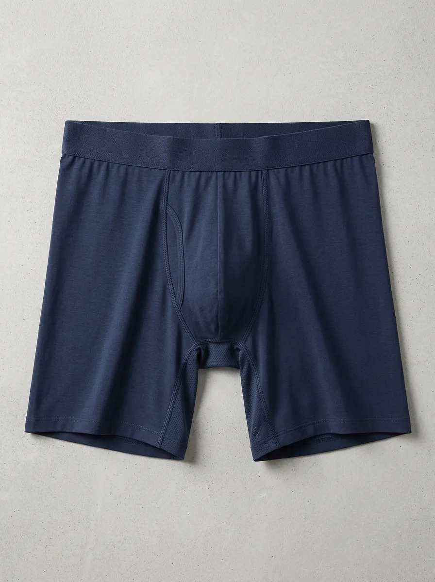 Men's Solid Navy Blue Performance Printed Boxer Briefs