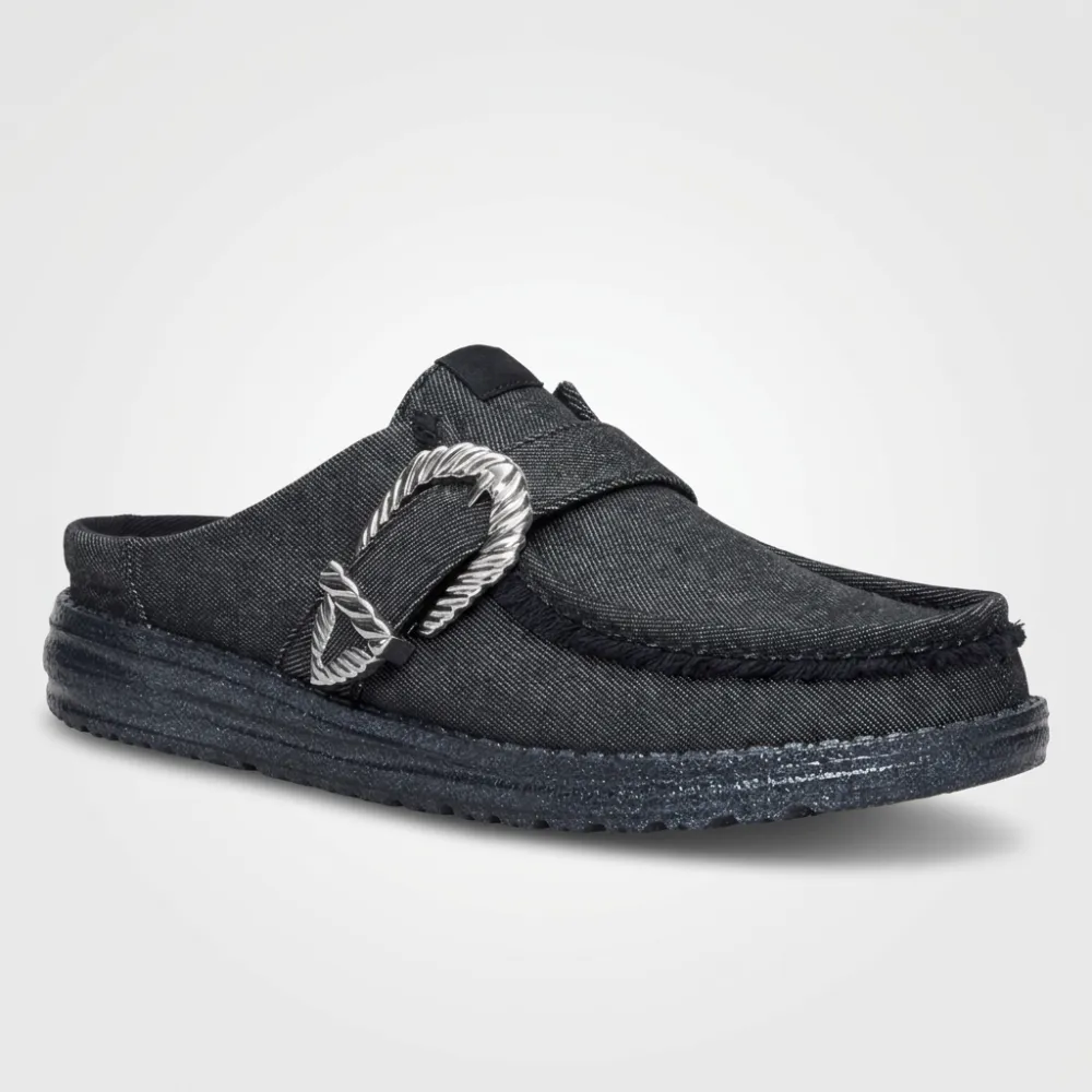 Casual Slip Buckle Denim Mule Shoes