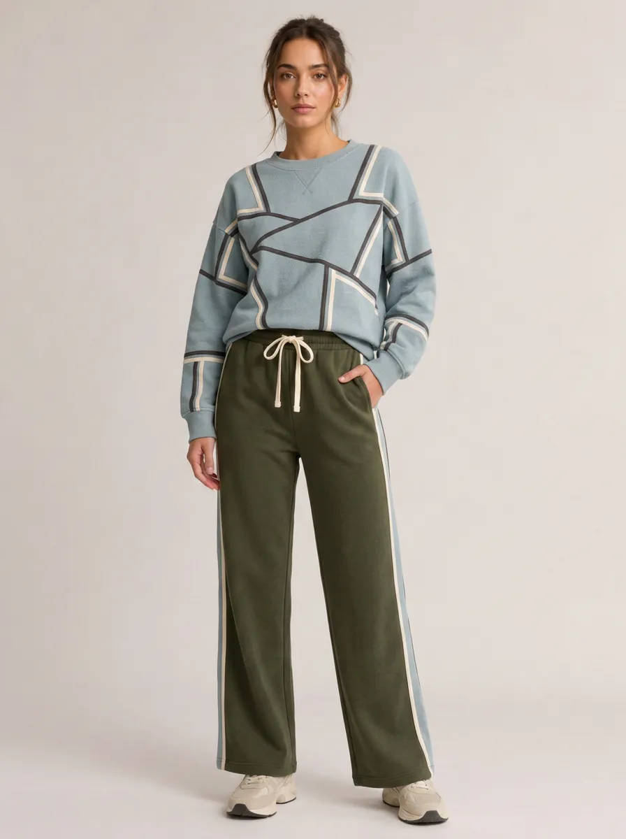 Women's Geometric Pattern Printed Sweatshirt and Jogger Set