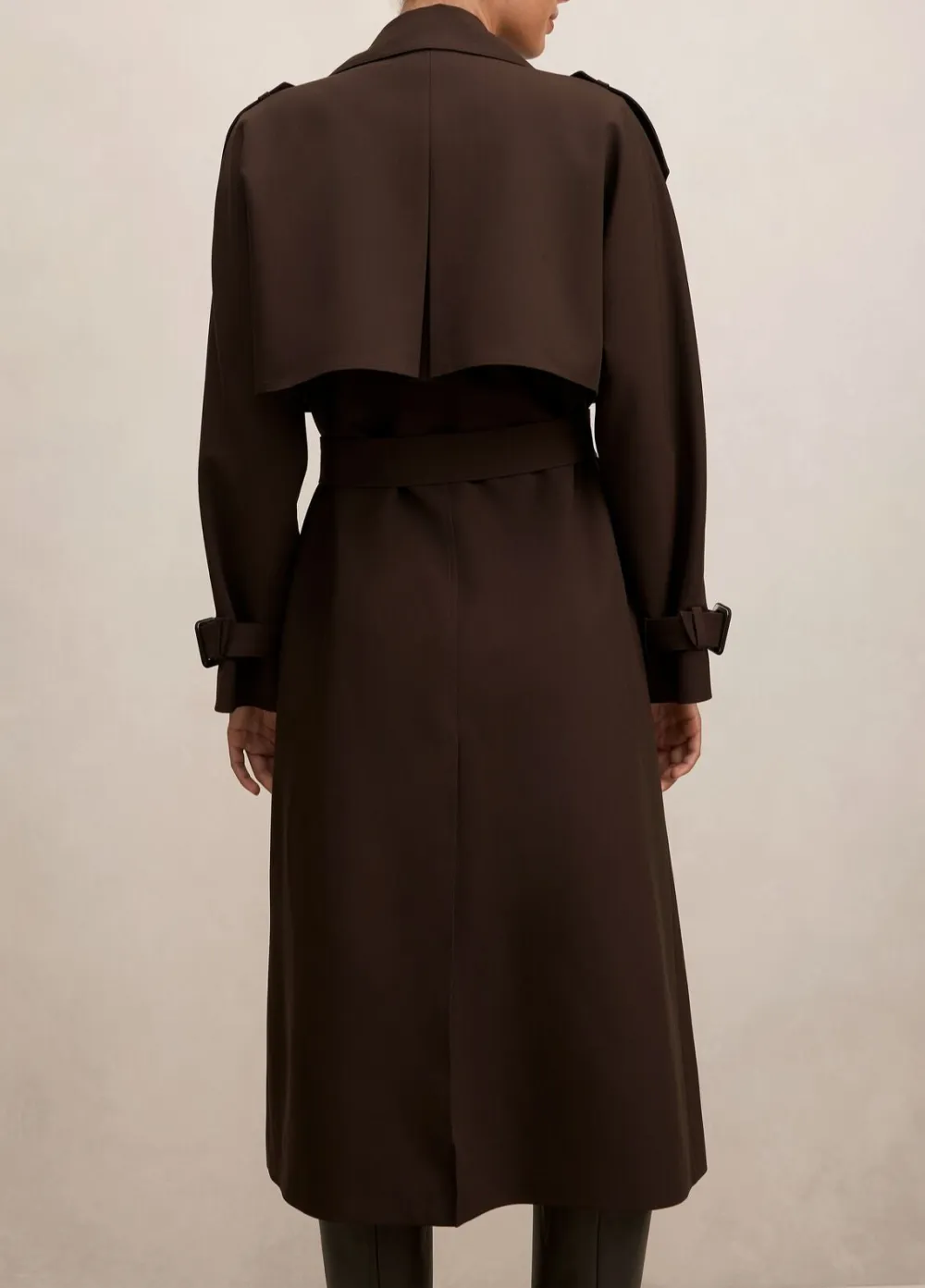 Rich Brown Belted Long Double-Breasted Trench Coat