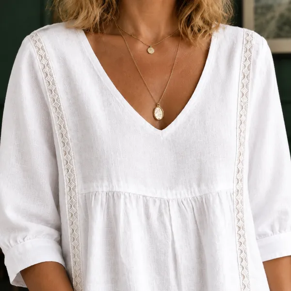 V-Neck Cotton-Blend Blouse