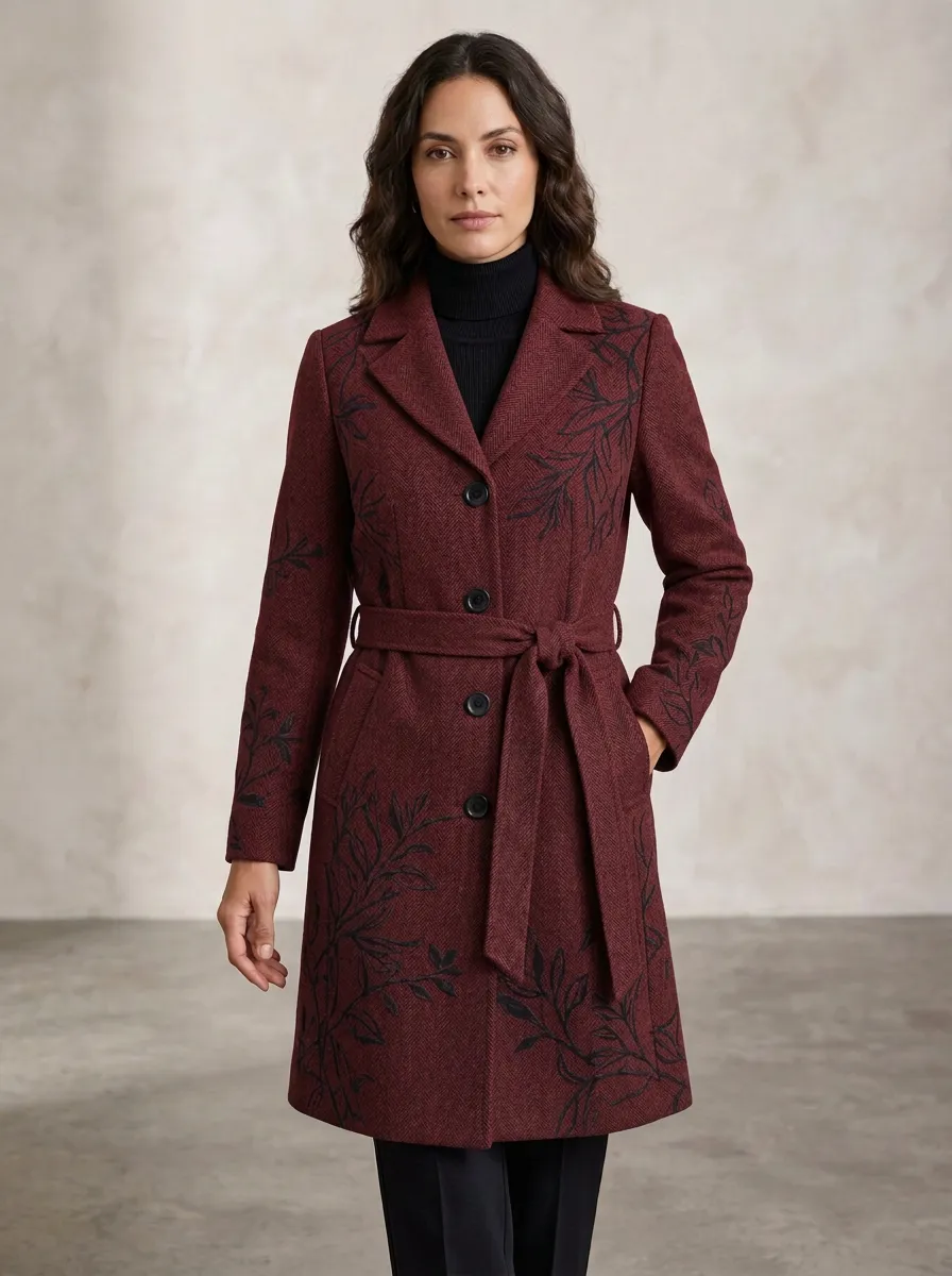 Women's Camden Botanical Leaf Pattern Wool-Blend Coat