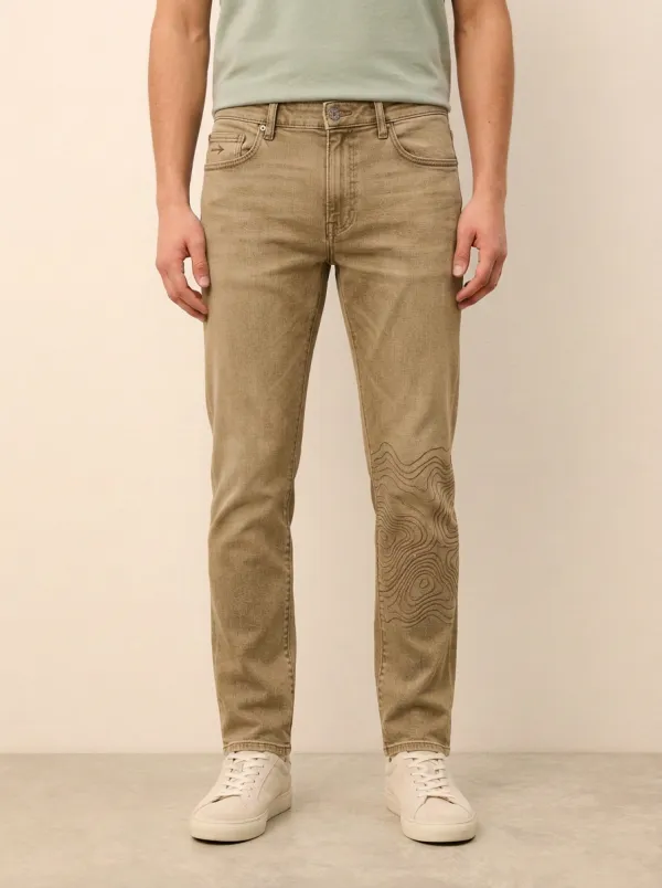 Men's Light Wash Outdoor Topographic Map Stretch Jeans