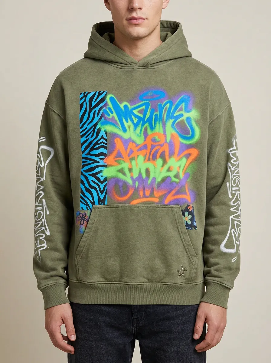 Unisex Streetwear Graffiti Zebra Print Graphic Expressive Print Hoodie