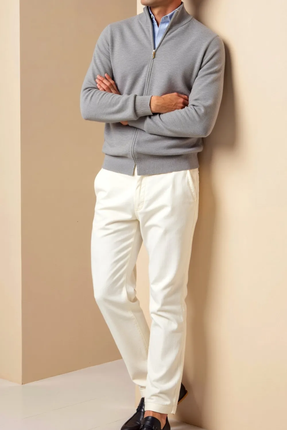 Knit High Neck Zip Front Cardigan