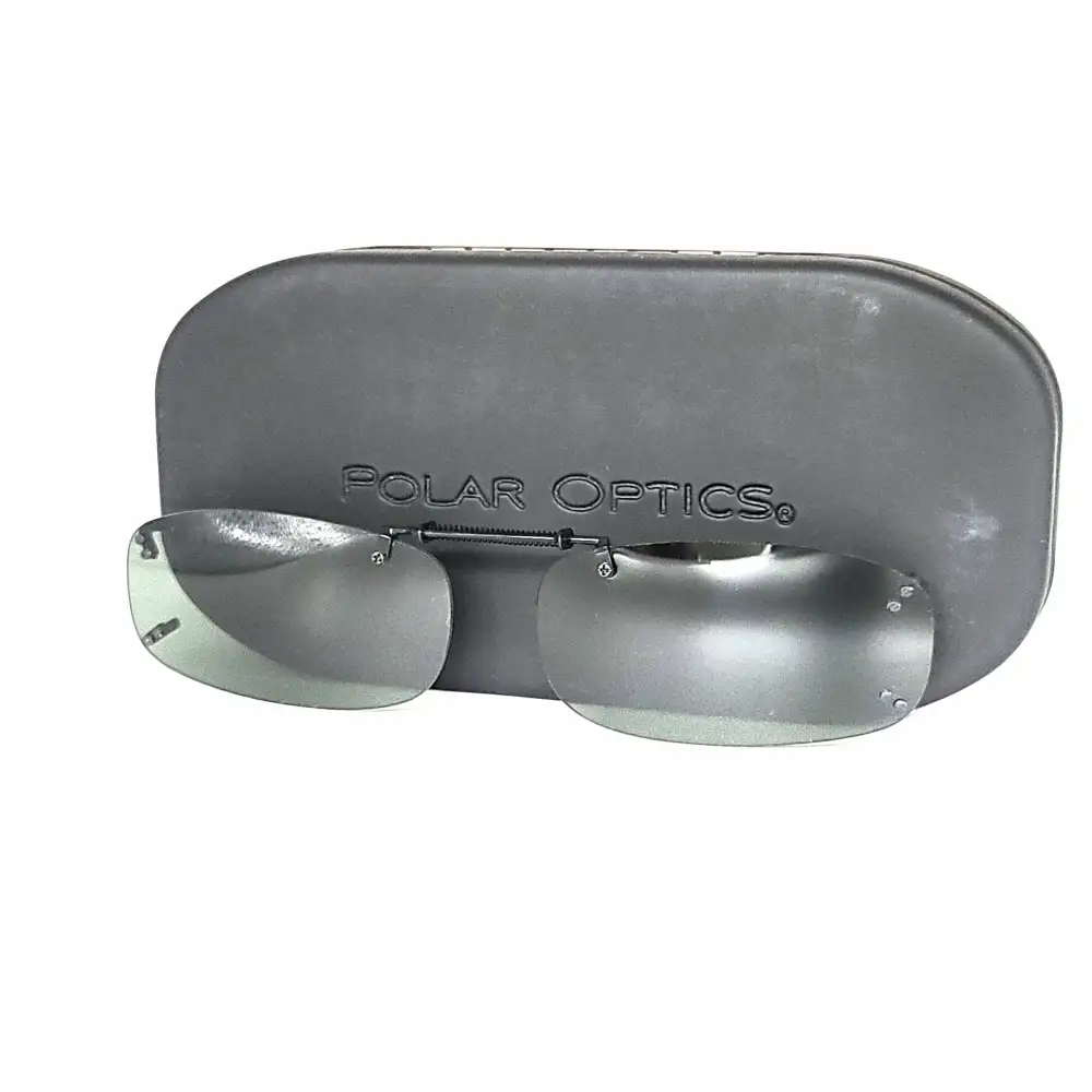 Frameless 54mm Rectangular Polarized Clip-On Sunglasses with Hard Case