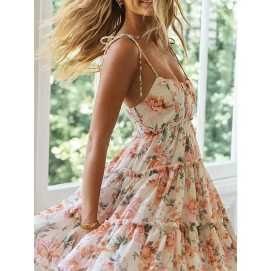 Tie-Strap Tiered Mini Dress