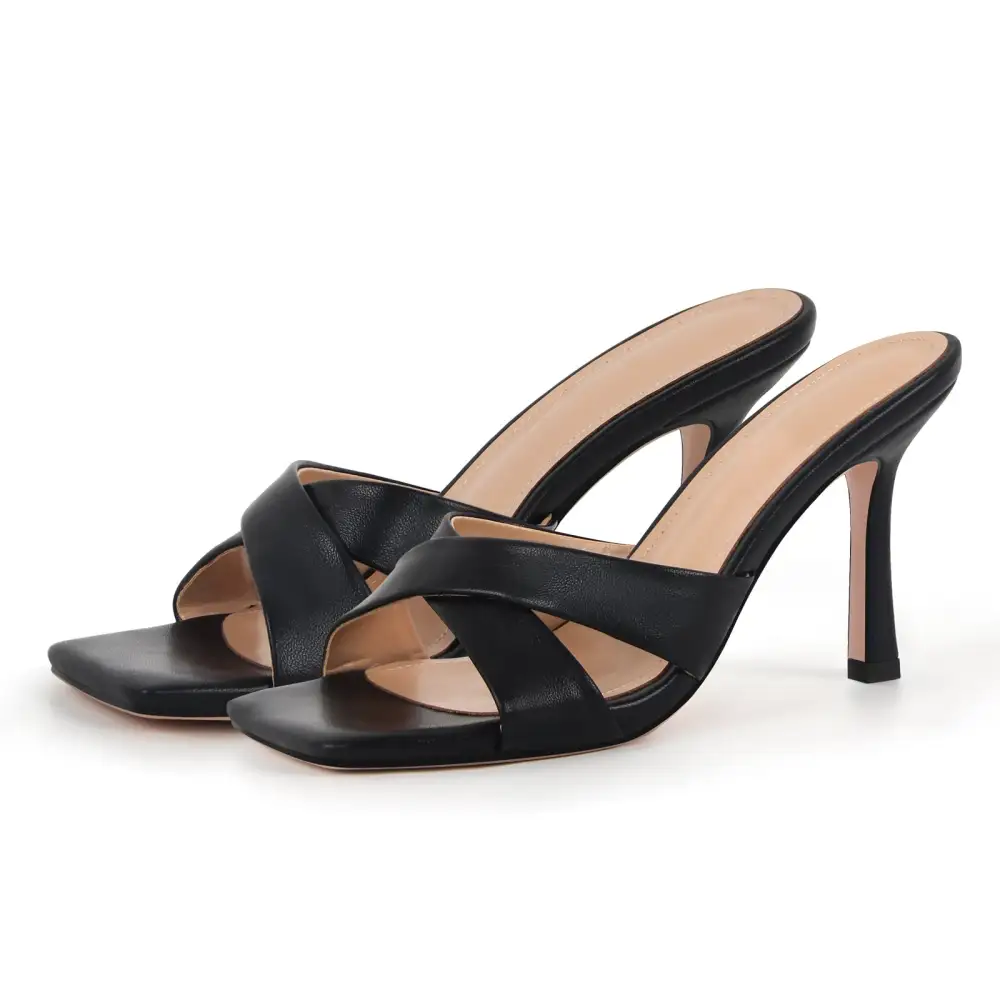 Square Toe Cross Band Mule Sandals