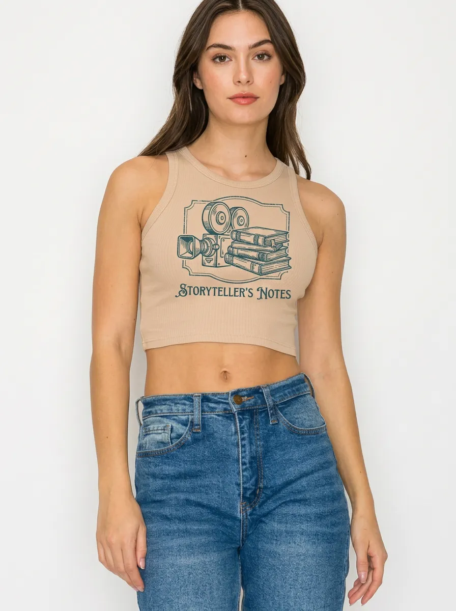 Women's Book Movie Lover Storyteller's Notes Printed Crop Top