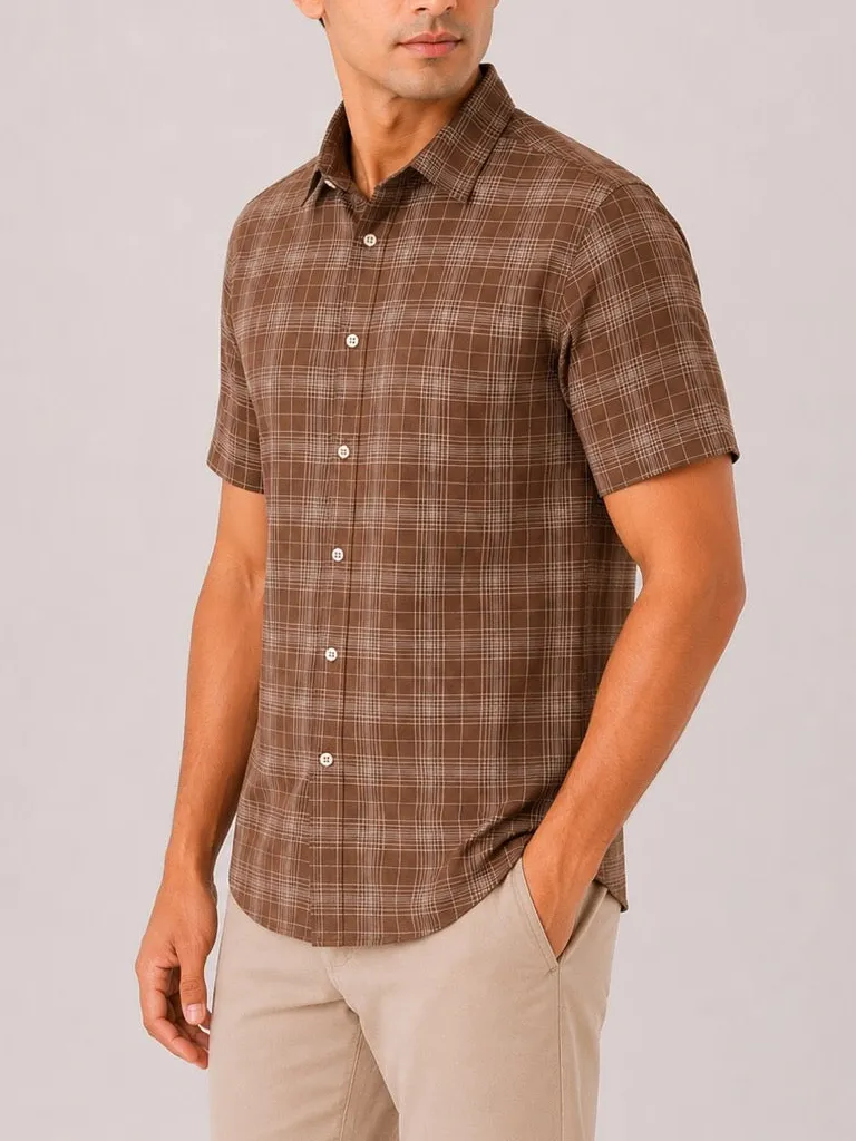 Modern Windowpane Check Checked Regular Fit Men's Formal Shirt