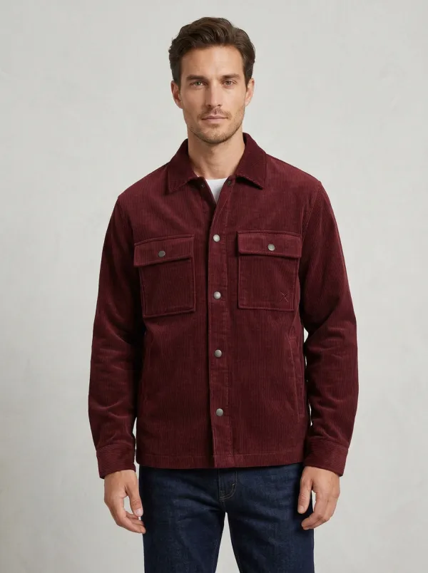 Men's Casual Grey Corduroy Button-Down Overshirt Jacket