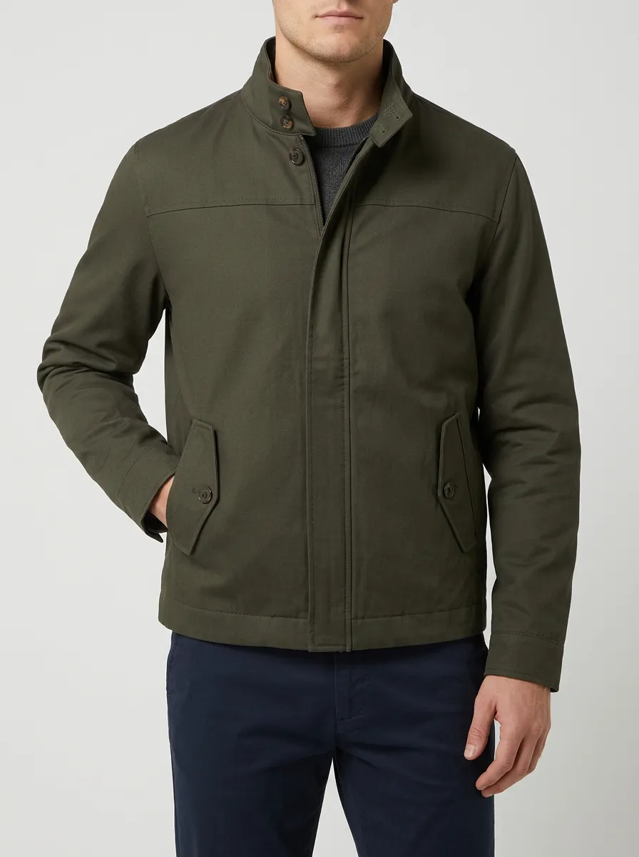 Men's Casual Olive Green Stand Collar Jacket