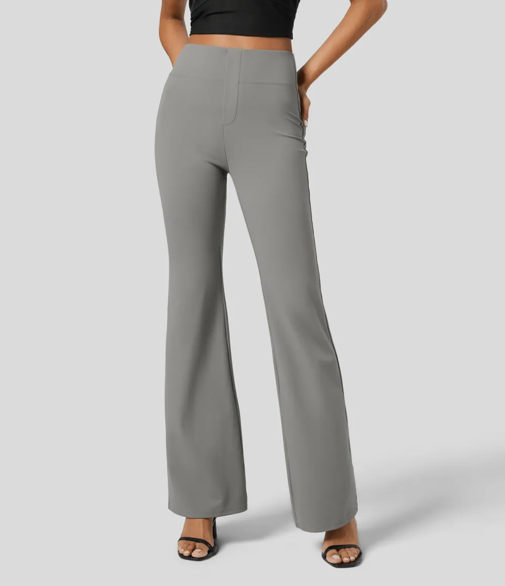  High Waisted Back Side Pocket Slight Flare Work Pants