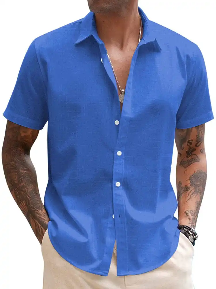 Casual Linen Blend Button Down Shirt