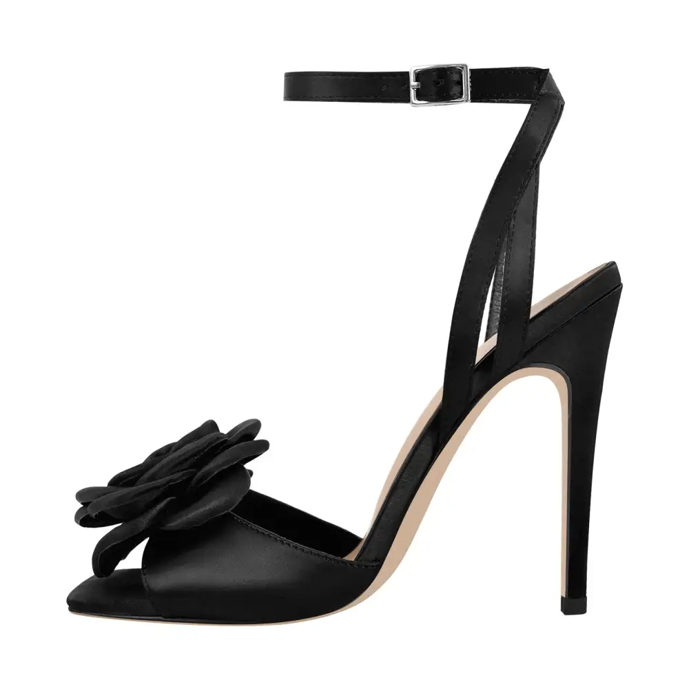 Square Toe Flower Ankle Strap Sandals