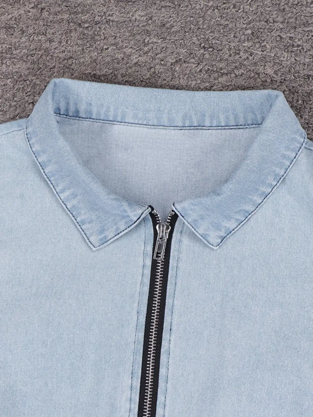 Denim Zip Front Short Sleeve Dress Casual