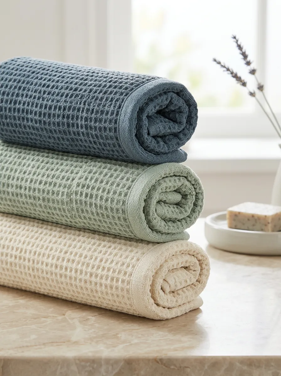 Modern Waffle-Texture Textured Three-Piece Towel Set