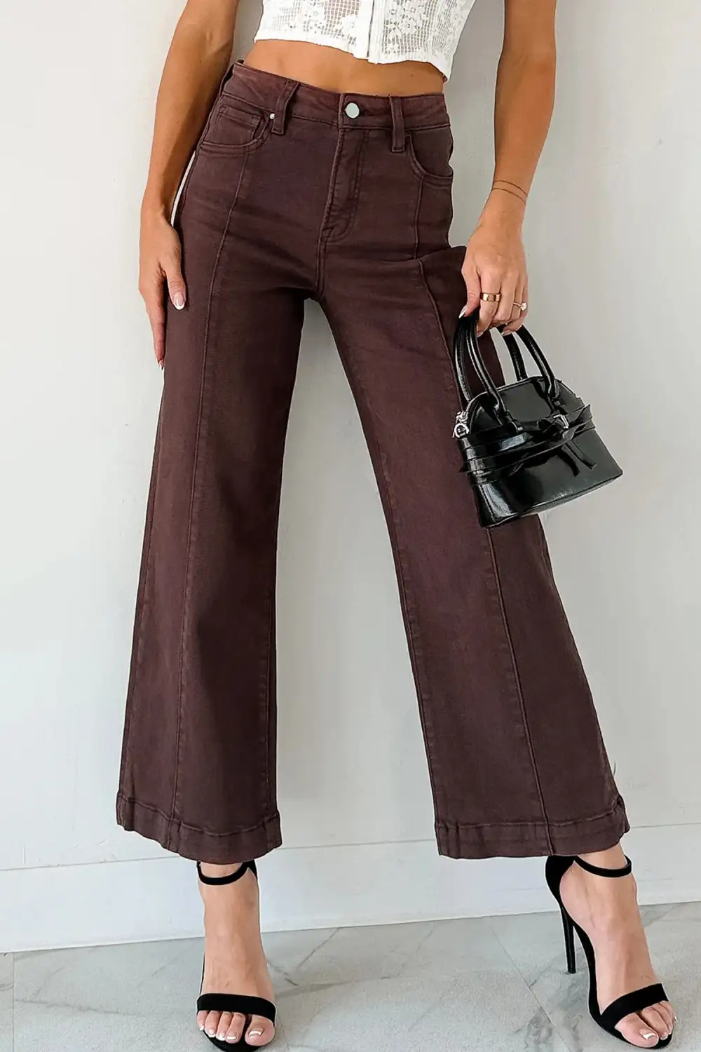 Wide Leg Cropped Seam Detail Casual Jeans
