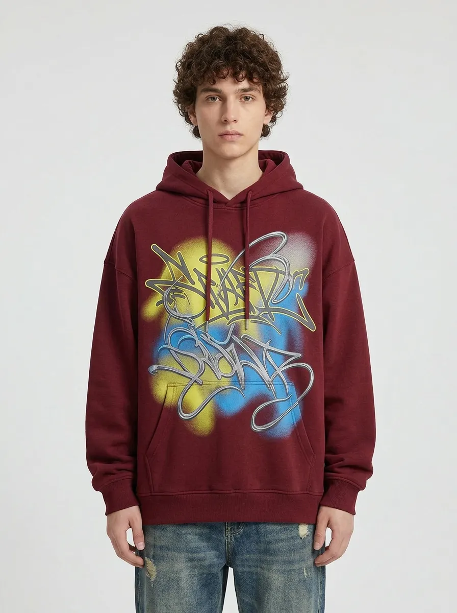 Unisex Streetwear Graffiti Art Yellow Blue Hoodie