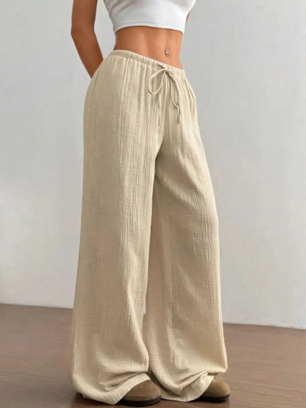Polished Wide Leg Drawstring Pants