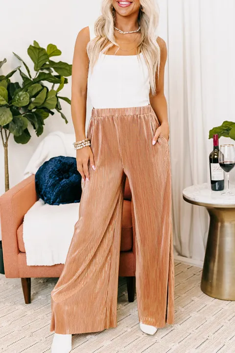 Relaxed Pleated Metallic Pants