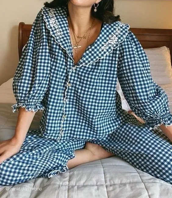 Cotton Gingham Ruffle Lounge Set
