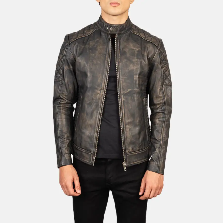 Men's Rugged Biker Leather Quilted Jacket