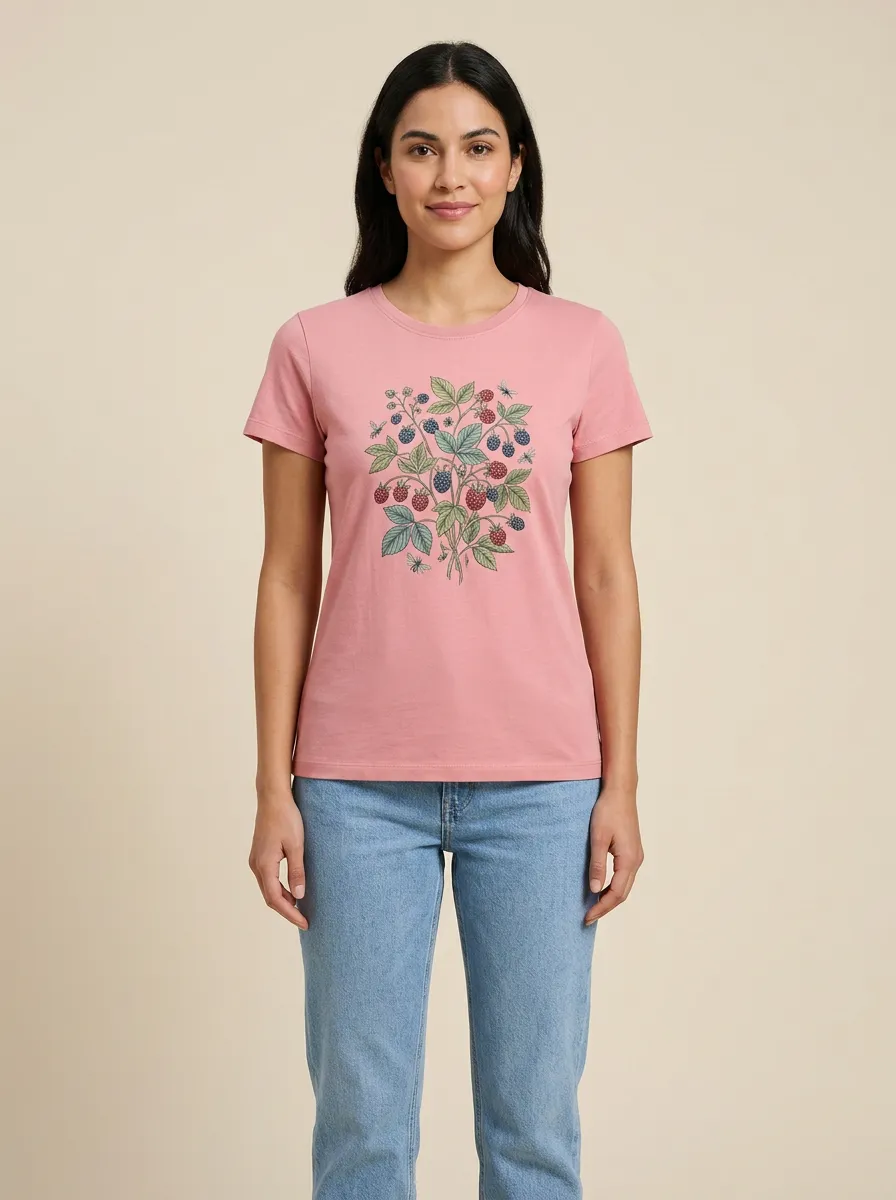Women's Crewneck Graphic Rib-Trim T-Shirt