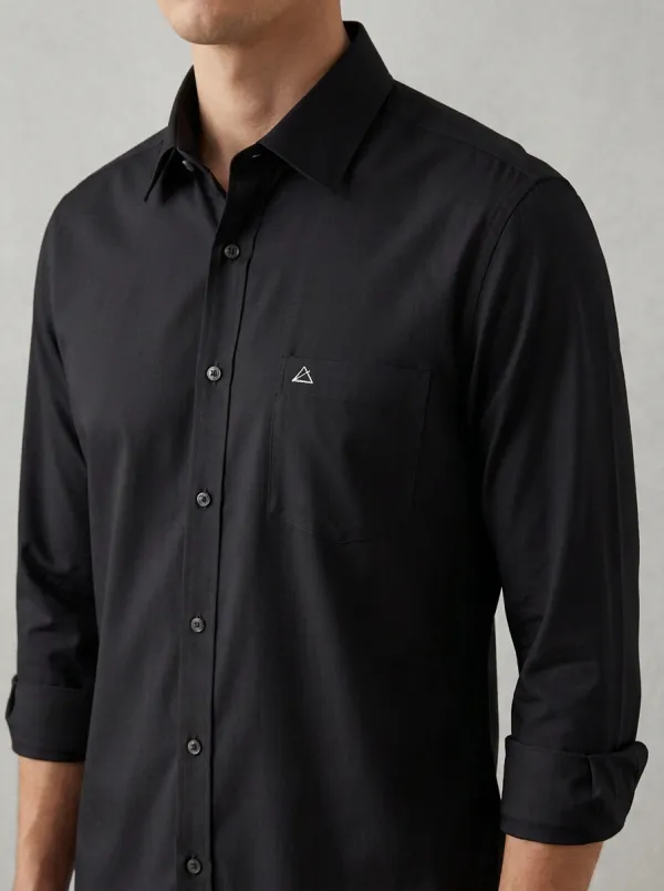 Men's Non-Iron Cotton Minimalist Triangle Logo Printed Shirt