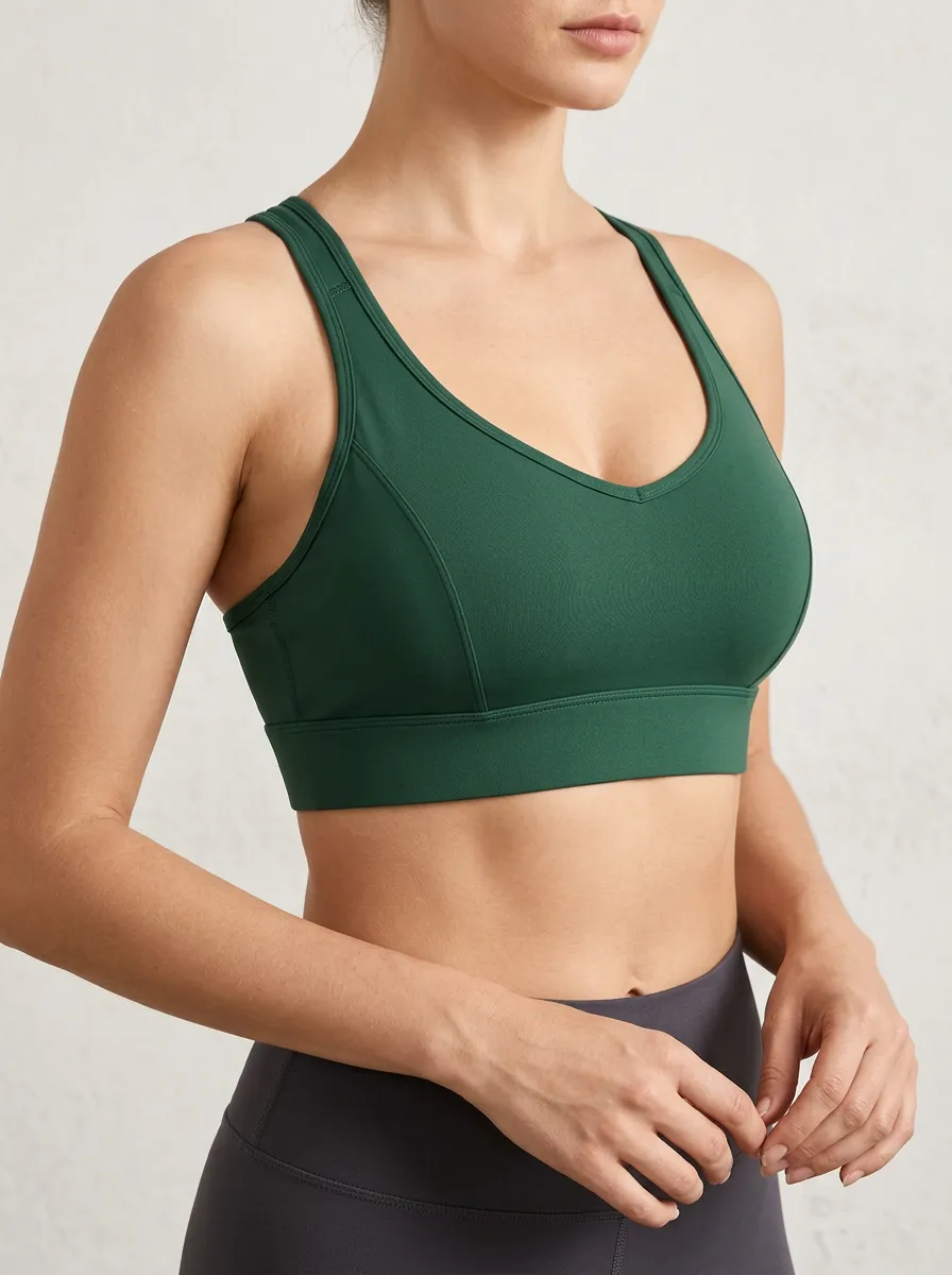 Women's Scoop Neck Racerback Panel Detail Active Sports Bra