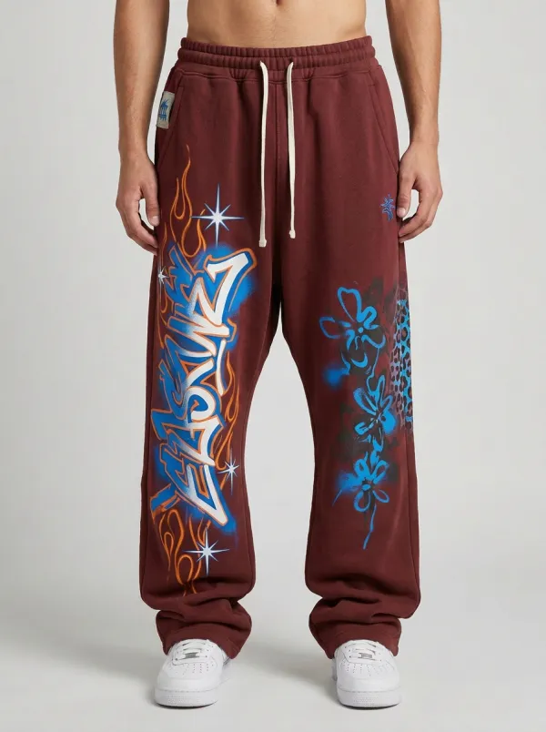 Men's Streetwear Graffiti Flame Floral Printed Sweatpants
