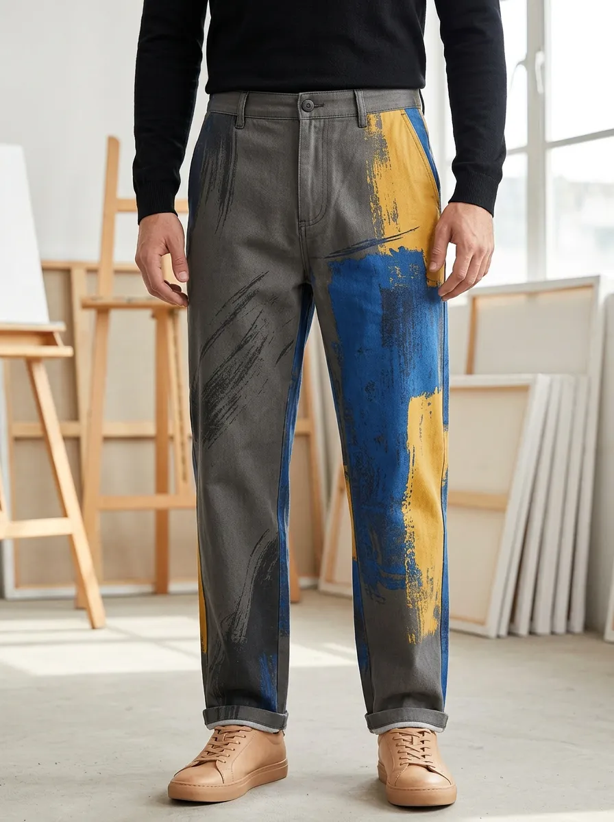 Men's Abstract Brushstroke Print Casual Printed Pants