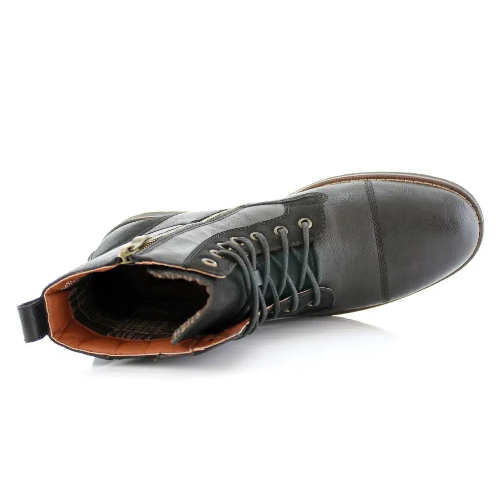 Suede Faux-Leather Cap-Toe Combat Boots