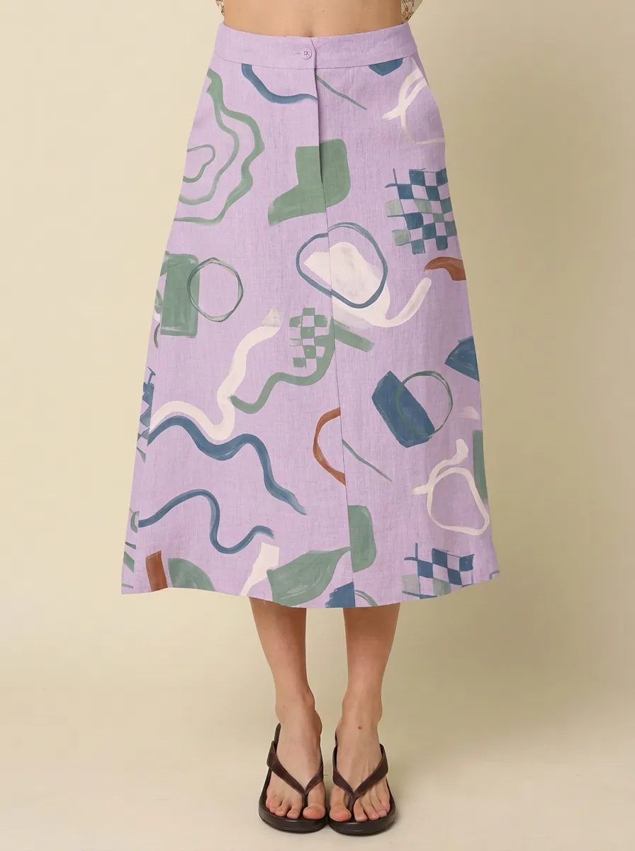 Women's Abstract Art Geometric Shapes Printed Midi Skirt