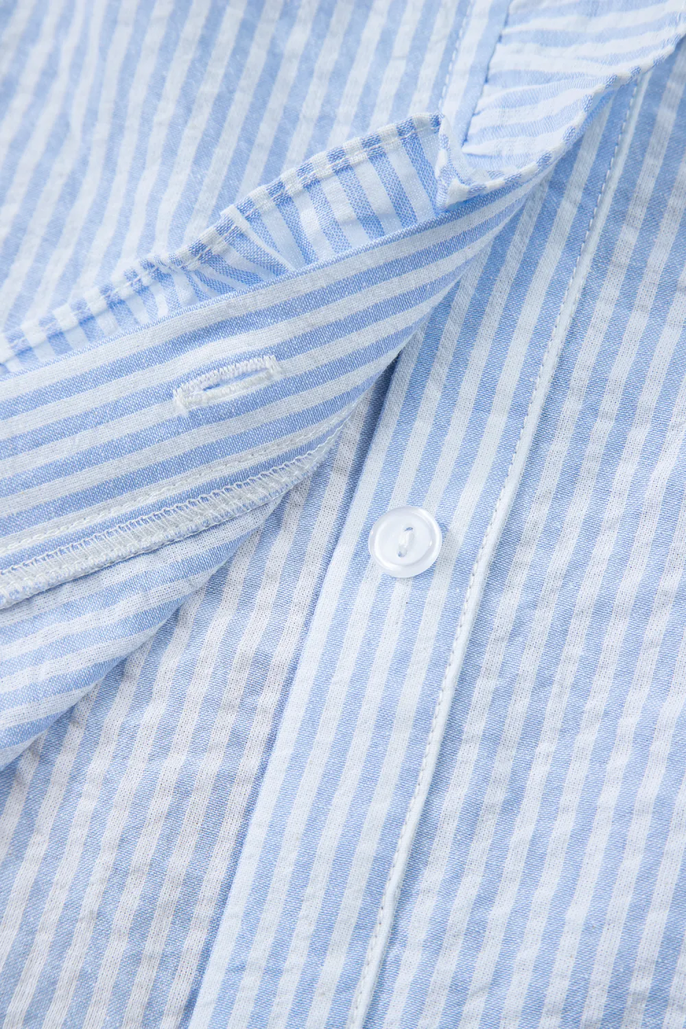 Sky Blue Stripe Floral Embroidered Shirt