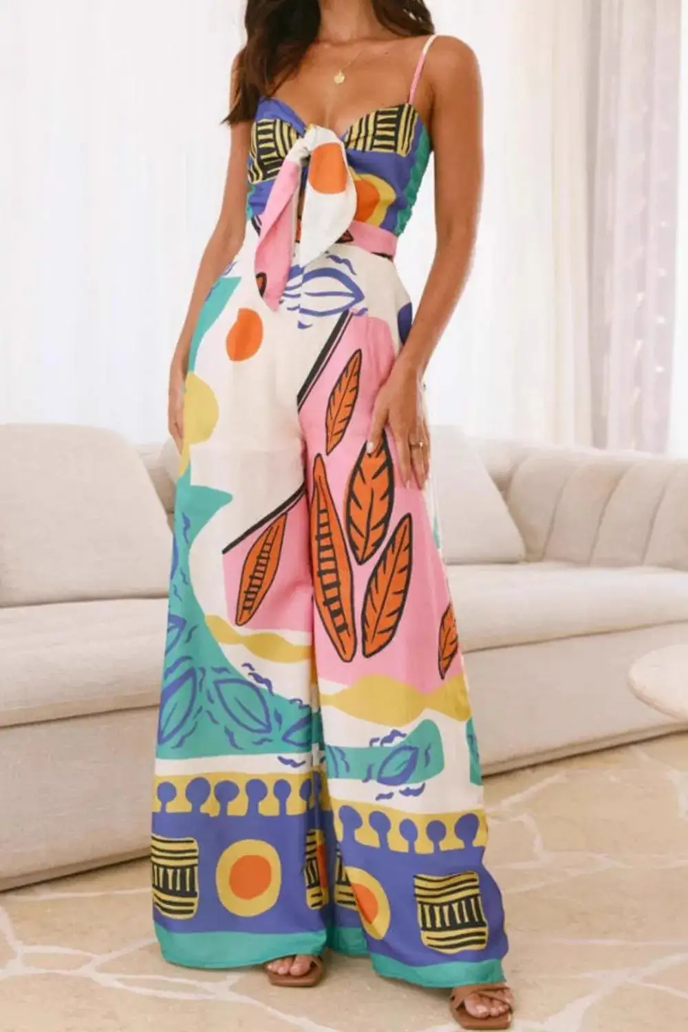 Printed Wide Leg Cami Jumpsuit
