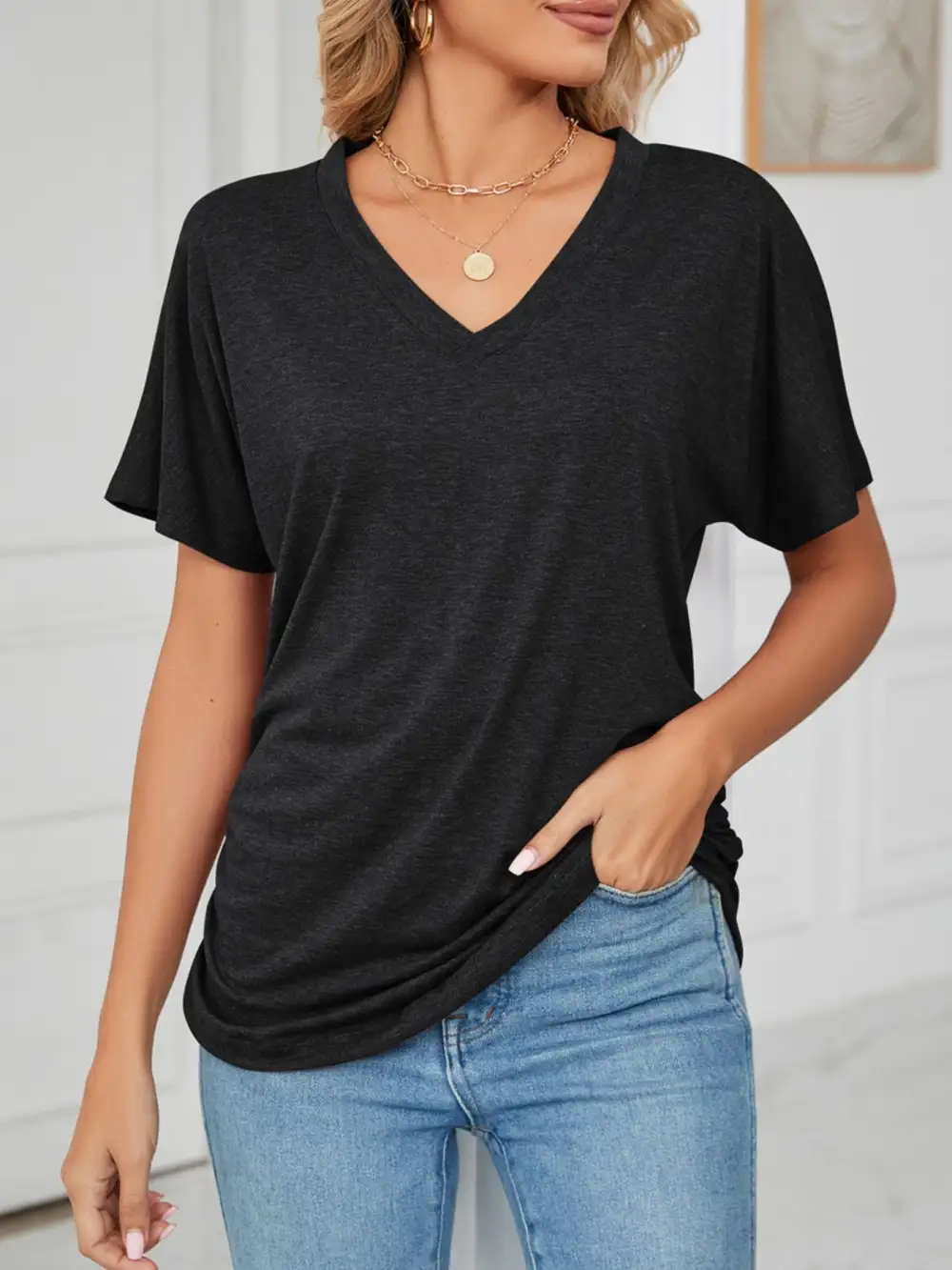 Polished V-Neck Short-Sleeve T-Shirt
