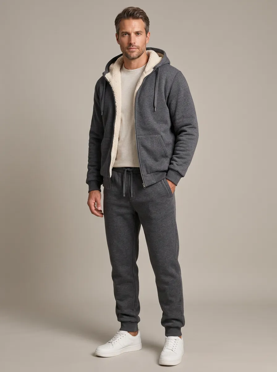 Soft Warmth Fleece Lined Thermal Hooded Men's Fleece Tracksuit
