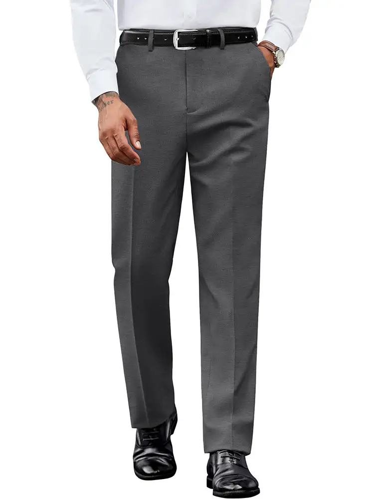Casual Flat Front Expandable Waist Dress Pants