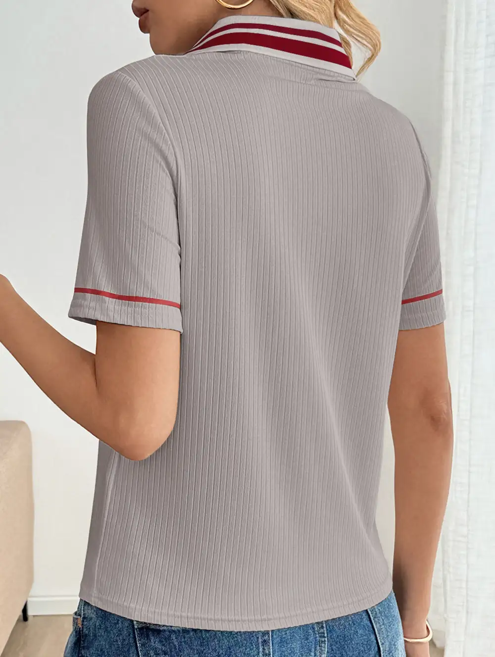 Retro Striped Collared Polo Shirt