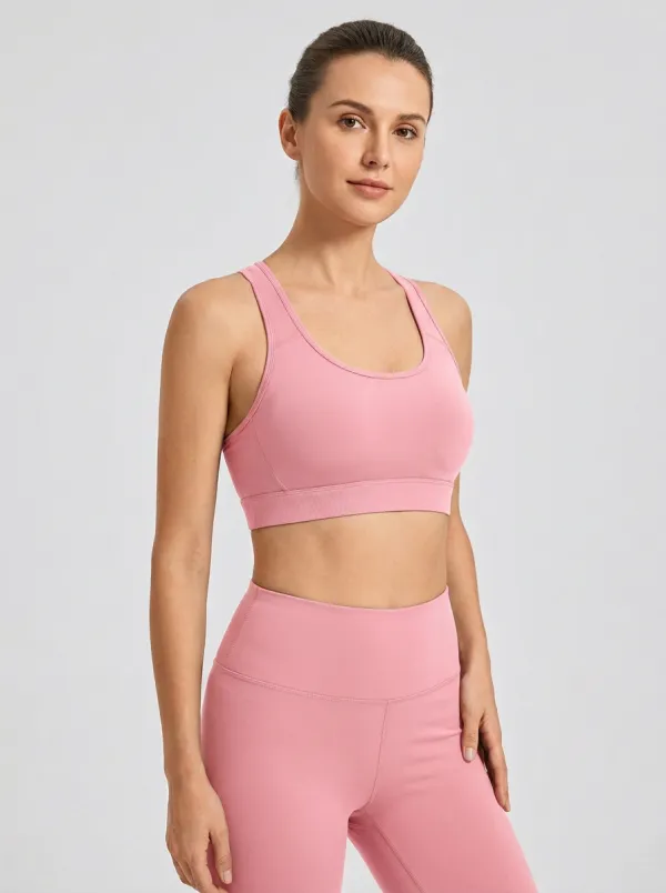 Women's Scoop-Neck Racerback Ribbed Wide-Strap Cropped Sports Bra