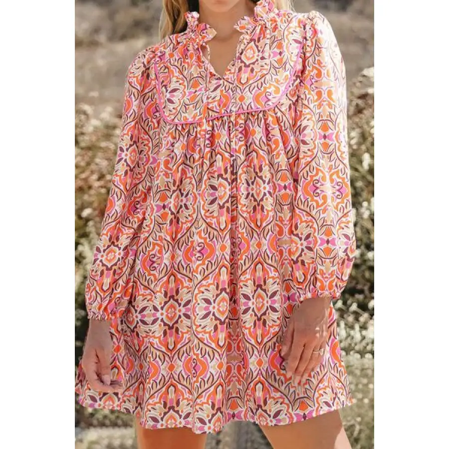 Casual Everyday Tie Neck Long Sleeve Mini Dress