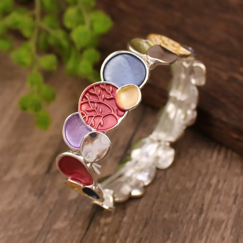 Tree Round Pattern Unity Alloy Elastic Bangle Bracelet