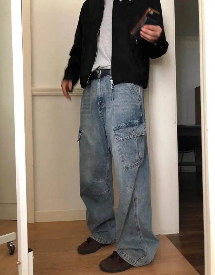 Clean Wash Structured Cargo Jeans